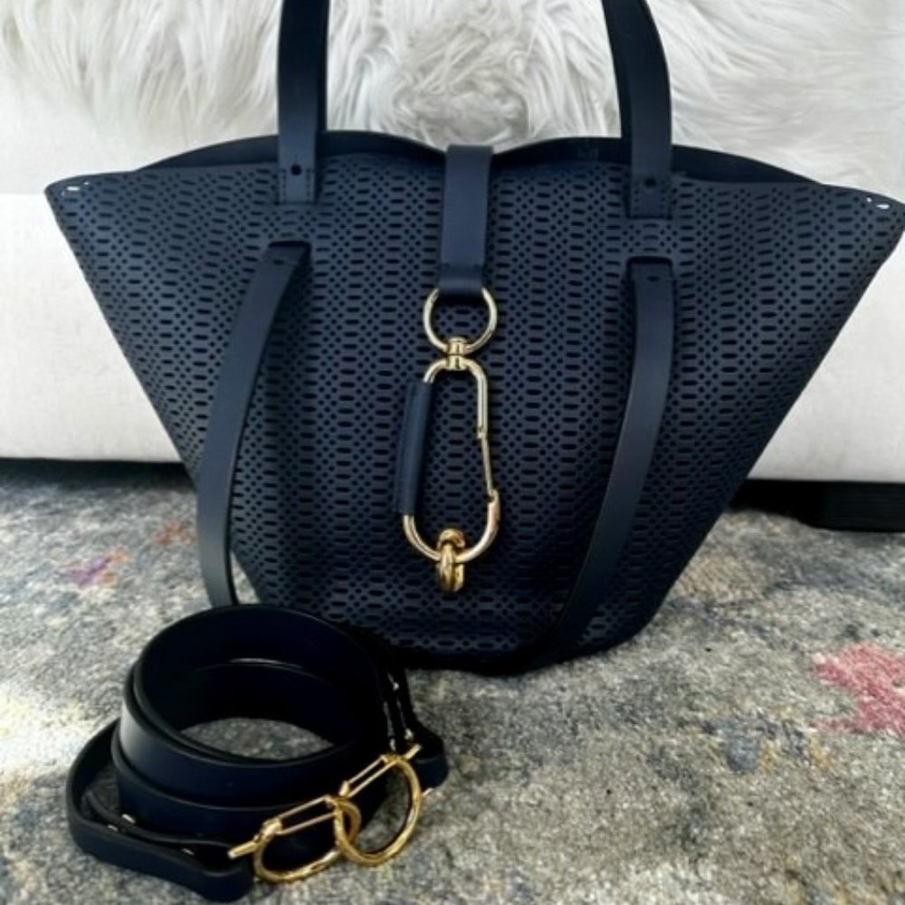 ZAC Zac Posen French Belay NAVY Perforated Leather Tote- *SOLD OUT* EUC